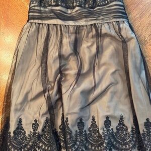 David's Bridal Black and Cream Strapless Formal Dress